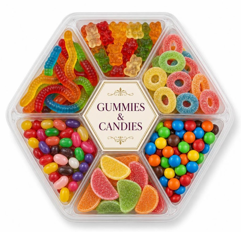 Gummies and candies gift platter
